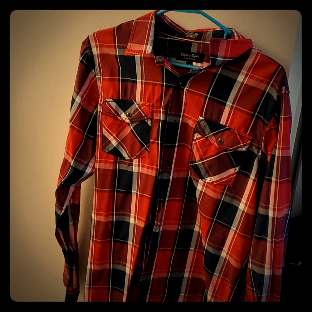 Red white and blue grunge flannel